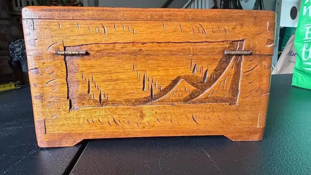 Vintage Hand Carved Wooden Chinese Trinket Jewelry Box
